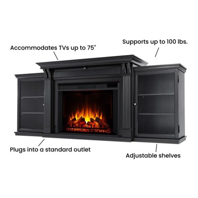 Tracey 84" Black Wood Electric Fireplace TV Stand