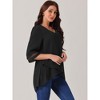 Seta T Women's V Neck 3/4 Bell Sleeve Mesh Panel High Low Asymmetrical Irregular Hem Casual Blouse - 2 of 4