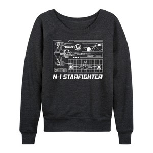 Women's - Star Wars - The Mandalorian N1 Starfighter Lightweight French Terry Wide Neck Long Sleeve Graphic Shirt - 1 of 4