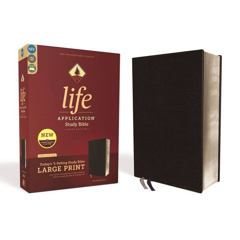 Niv, Life Application Study Bible, Third Edition, Large Print, Bonded Leather, Black, Red Letter Edition - by  Zondervan (Leather Bound), 1 of 2