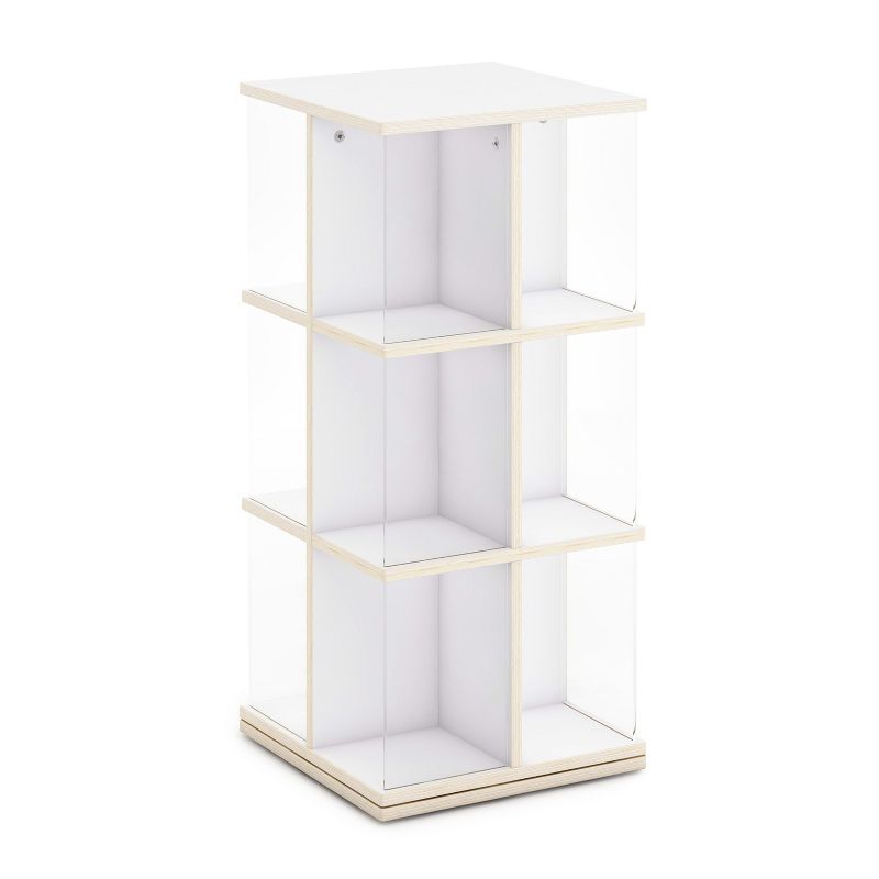 Guidecraft EdQ Rotating 3 Tier Book Display: Kids' Wooden Spinning Bookshelf with Acrylic Shelves for Storage in Classroom or Playroom, 2 of 6