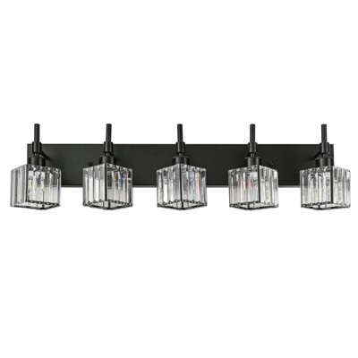 LLHZSY Modern Dimmable Crystal Bathroom Light Fixtures Over Mirror Glam Vanity Lights - 3/4/5 Light - Black+Gold/Chrome/Black/Gold