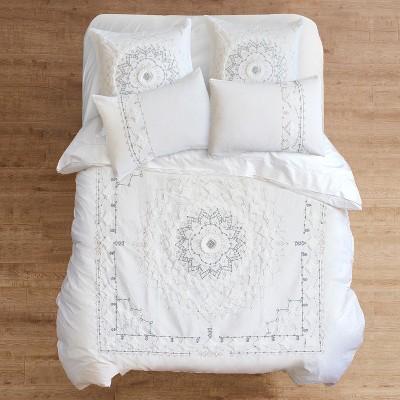 Full White Cotton Embroidered Comforter Set