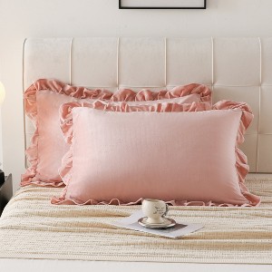 Velvet Ruffle Pillowcases – Luxurious Soft Velvet Pillow Covers with Elegant Fringe, Pocket Closure, Queen/King/Body Options - 1 of 4
