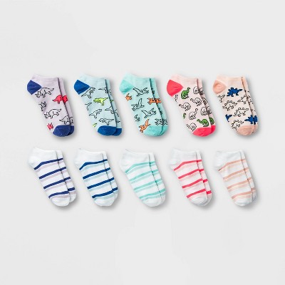 Women's Dinosaurs and Stripes 10pk Low Cut Socks - Xhilaration™ Pink/Blue/Purple 4-10