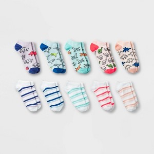 Women's Dinosaurs and Stripes 10pk Low Cut Socks - Pink/Blue/Purple 4-10 - 1 of 1