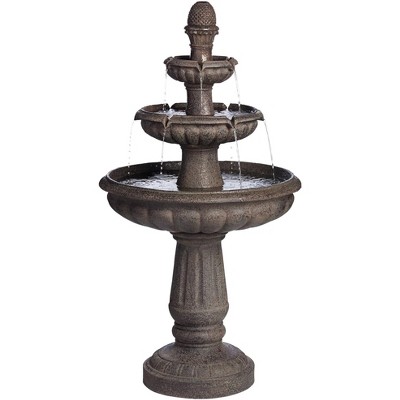 John Timberland Italian Style 3 Tier Outdoor Floor Water Fountain with Light LED 43" High Gray Faux Stone Garden Patio Backyard