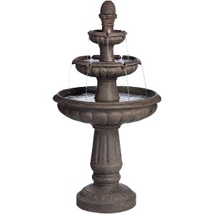 John Timberland Italian Style 3 Tier Outdoor Floor Water Fountain with Light LED 43" High Gray Faux Stone Garden Patio Backyard - 1 of 4