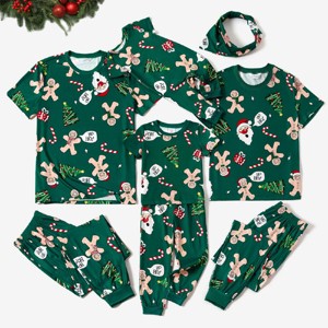 PATPAT Matching Christmas Xmas Pajamas for Family Sets Gingerbread Print Short Sleeve 2pcs Green Sleepwear - 1 of 4