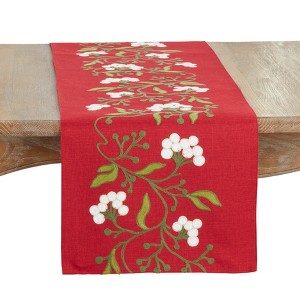 Saro Lifestyle Mistletoe Table Runner, 16"x70", Red - 1 of 3