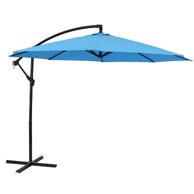 Sunnydaze Outdoor Steel Cantilever Offset Patio Umbrella with Air Vent, Crank, and Base - 9' - Azure