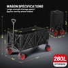 Whizmax Foldable Wagon Cart, Beach Wagon with Big Wheels for Sand, Collapsible Utility Cart with Adjustable Handle, Side Pockets and Cup Holder, All Terrain Wagon for Beach, Camping, Garden, Black - 3 of 4