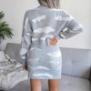 Women's Cloud Print Sweater Set Long Sleeve Crop Top & Bodycon Mini Skirt 2 Piece Outfit - 2 of 4
