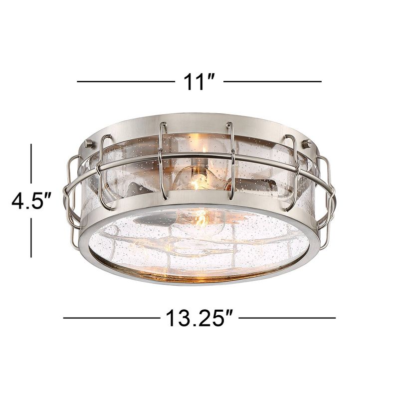 Possini Euro Design Aya Modern Industrial Ceiling Light Flush Mount Fixture 13 1/4" Wide Satin Nickel 2-Light Cage Clear Seeded Glass for Bedroom Home, 4 of 9