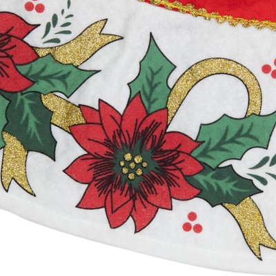 Festive Red and White Poinsettia Christmas Tree Skirt
