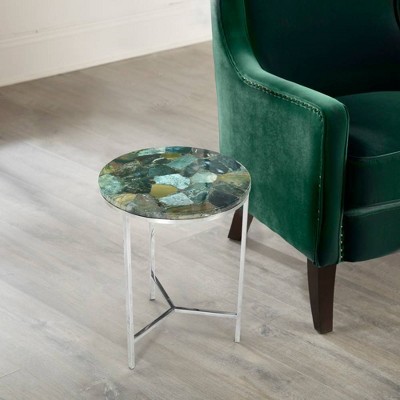 Foster Emerald Jasper Stone and Chrome Round Occasional Table