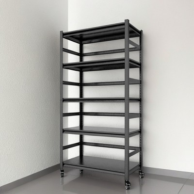 ROOMTEC 5-Tier Metal Storage Shelving, Adjustable Shelves Unit, Storage Rack Standing Shelf with Wheels Load 1750LBS (63"H x 31.5"W x 15.7"D)