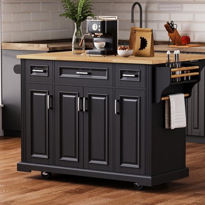 53" Kitchen Island With Drop Leaf, Kitchen Island On Wheels with Storage, Rolling Kitchen Table, Mobile Kitchen Cart for Kitchen Living Room