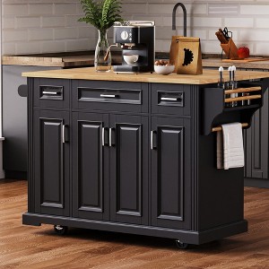 53" Kitchen Island With Drop Leaf, Kitchen Island On Wheels with Storage, Rolling Kitchen Table, Mobile Kitchen Cart for Kitchen Living Room - 1 of 4