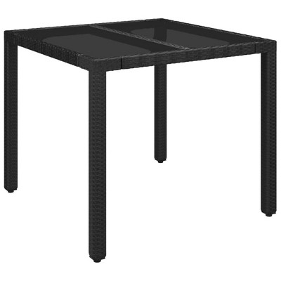 vidaXL Patio Table with Glass Top, Black 35.4"x35.4"x29.5" Poly Rattan