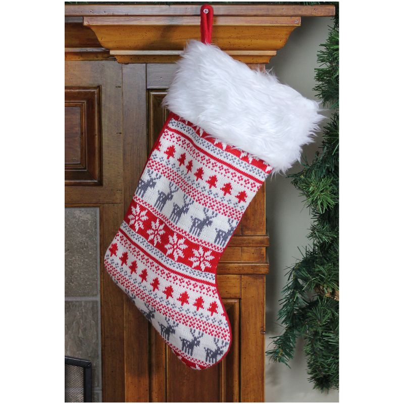 Northlight Nordic Print with Faux Fur Cuff Christmas Stocking - Red/White, 4 of 5