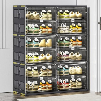 NicBex 6 Tiers Shoe Rack Organizer Cabinet,Stackable Folding Storage Box with Doors for Closet,Bedroom,Kitchen,Entryway,Black