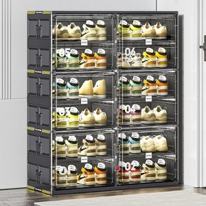 NicBex Shoe Rack Organizer Cabinet,Stackable Folding Storage Box with Doors for Closet,Bedroom,Kitchen,Entryway,Black - 1 of 4