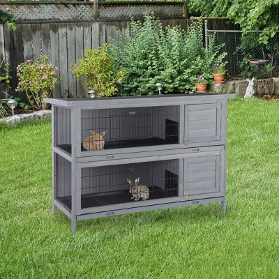 54" Wooden Rabbit Hutch,Large Outdoor Bunny Cage with Lockable Doors,No-Leak Trays And Waterproof Roof-LAOTIES
