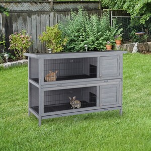 54" Wooden Rabbit Hutch,Large Outdoor Bunny Cage with Lockable Doors And No Leak Trays-LAOTIES - 1 of 4