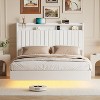 Upholstered PU Leather Floating Bed Frame with LED Lights and Charging Station, 50" Tall Headboard with Storage, Stable Structure. - 3 of 4