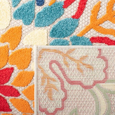 Ivory and Orange Floral Synthetic Square Area Rug, 6'7" x 6'7"