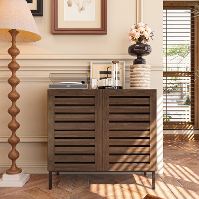 APRILSOUL Farmhouse Sideboard Buffet Storage Cabinet with Strip Skeleton Door and Adjustable shelves, for living room dining room kitchen