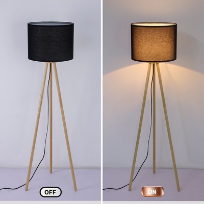 HBEZON 61'' Tripod Floor Lamp, Modern Rubber Wood Standing Lamp with Foot Switch for Living Room, Bedroom, Office