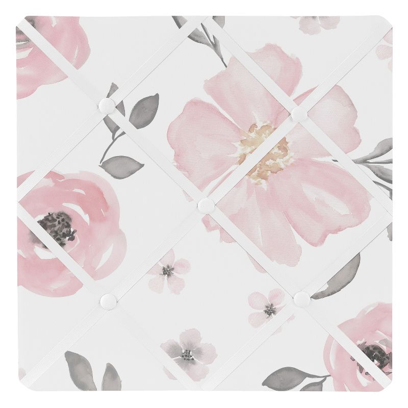 Sweet Jojo Designs Girl Fabric Photo Memo Board Watercolor Floral Pink and Grey, 1 of 5