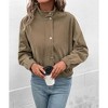 Coolmee Women's Cropped Waffle Knit Shacket Short Button Down Jacket Sleeve Shirts with Pocket - 2 of 4