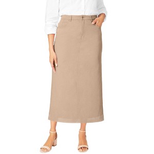 Jessica London Women's Plus Size Classic Cotton Denim Midi Skirt - 1 of 4