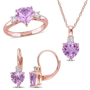 EVERLY JEWELRY | Rose Plated Sterling Silver 5 4/5ct TGW Rose de France Created White Sapphire Ring Leverback Earrings and Pendant with Chain Set - 1 of 4