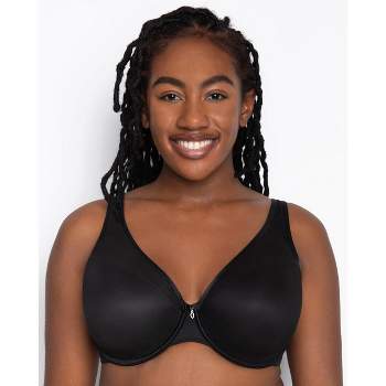 Curvy Couture Women's Solid Sheer Mesh Full Coverage Unlined Underwire Bra  Chocolate 34G