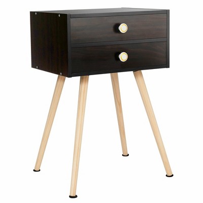 Costway Mid Century Modern 2 Drawers Nightstand Sofa Side Table End Table Espresso