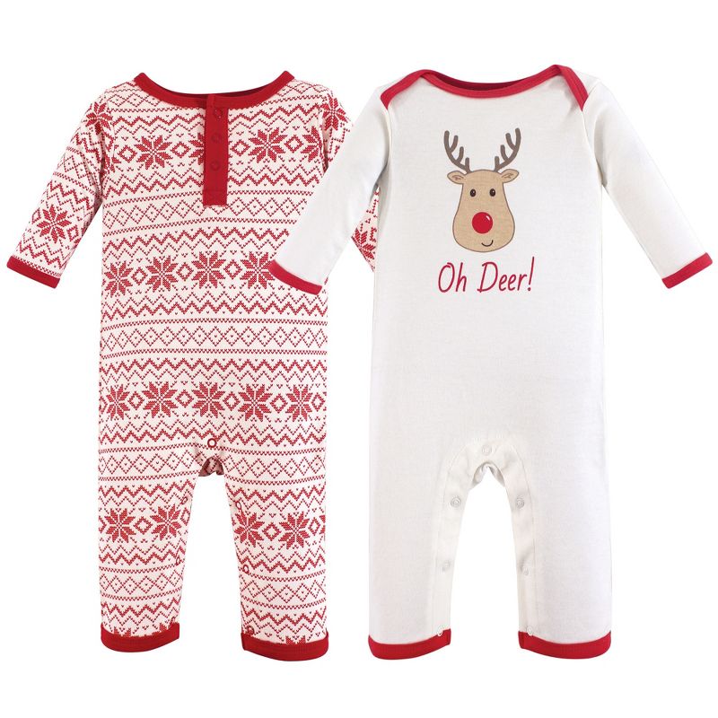 Hudson Baby Infant Cotton Coveralls 2pk, Reindeer, 1 of 3