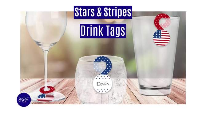 Big Dot of Happiness Stars & Stripes - Patriotic Party Paper Beverage Markers for Glasses - Drink Tags - Set of 24, 2 of 10, play video