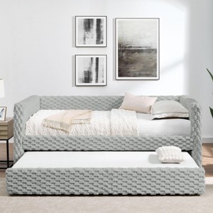 Sapphtopaz Twin Size Daybed with Corduroy Upholstered Sofa Bed with Pull-Out Bed and Wood Slats Support Beds for Apartment, Bedroom - 1 of 4