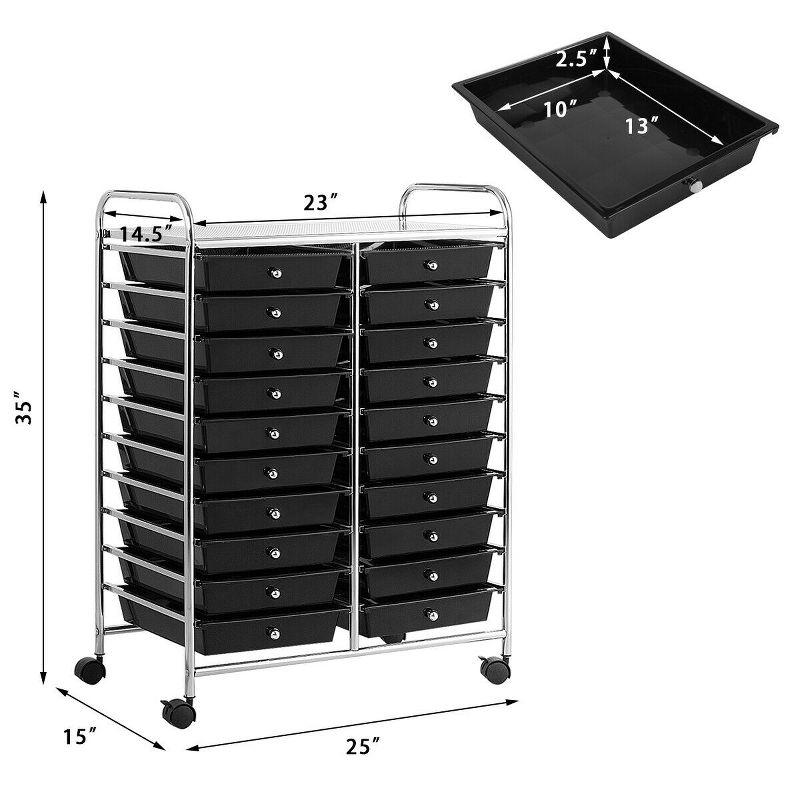 Tangkula 20-Drawers Rolling Storage Cart with Organizer Top, 2 of 5