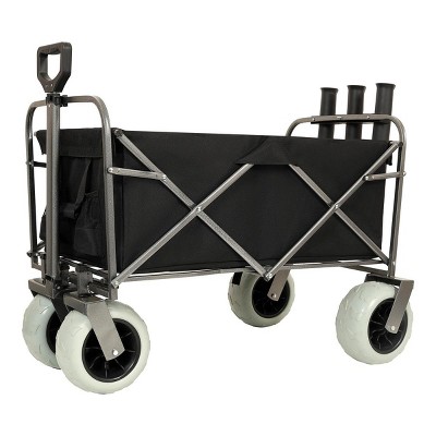 YONWAY Fishing Cart,500lbs Collapsible Foldable Wagon Cart with Rod Holders and 9'' All-Terrain Wheels for Sand, with 3 Pcs Waterproof Cover,Black