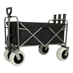 YONWAY Fishing Cart,500lbs Collapsible Foldable Wagon Cart with Rod Holders and 9'' All-Terrain Wheels for Sand, with 3 Pcs Waterproof Cover,Black - 1 of 4