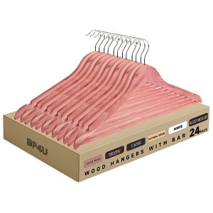 BP4U Premium Wooden Hangers with Non-Slip Pant Bar, Heavy Duty Coat Hangers with 360° Swivel Hook for Jackets, Shirts, Dresses - 1 of 4