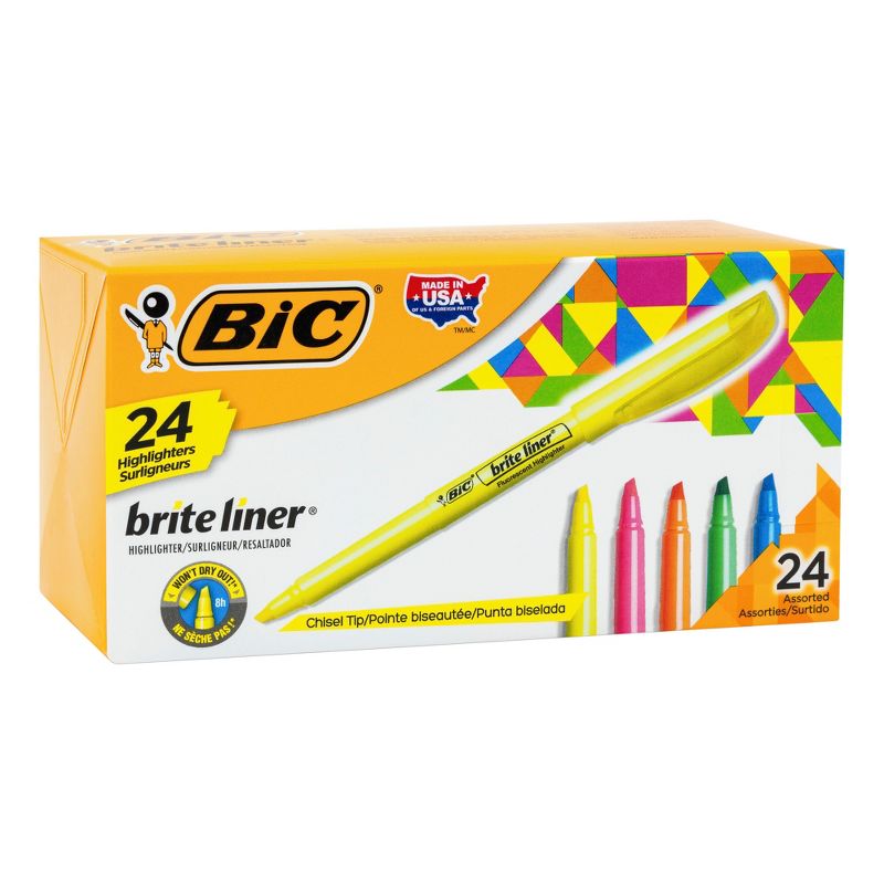 BIC BriteLiner Chisel Tip Pocket Highlighter, Assorted Colors, Set of 24, 1 of 7