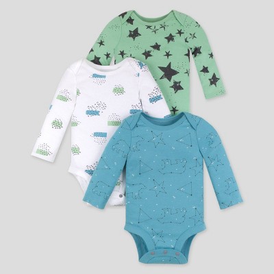 Image of Lamaze Baby Boys' 3pk Star Printed Organic Cotton Bodysuit - Blue/Green/White 3M