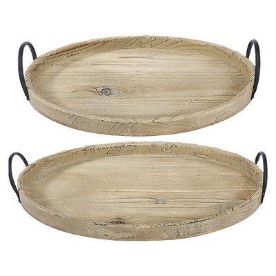 A&B Home 2pc Decorative Wooden Tray Set Brown Sturdy Oval Trays for Centerpieces & Ottomans