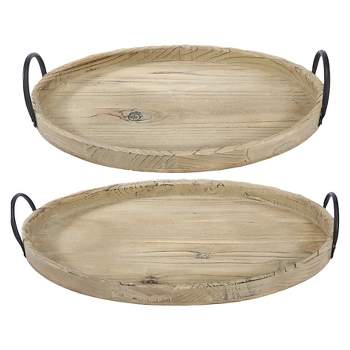 2pc Decorative Wooden Tray Set Brown - A&B Home